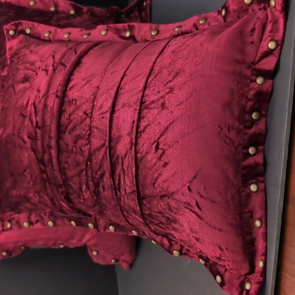 Pier 1,Set of 2 Red Velvet Throw Pillows with Bronze Studded Accents. - Picture 3 of 8